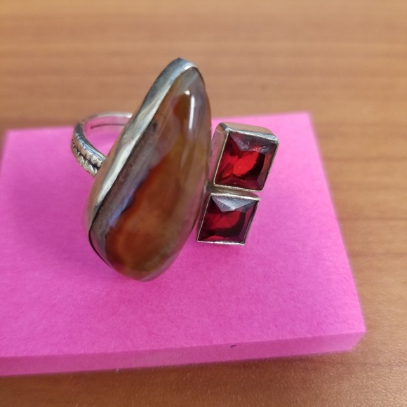 Montana Lace Agate/Garnet 925 Ring - Picture 2 of 6